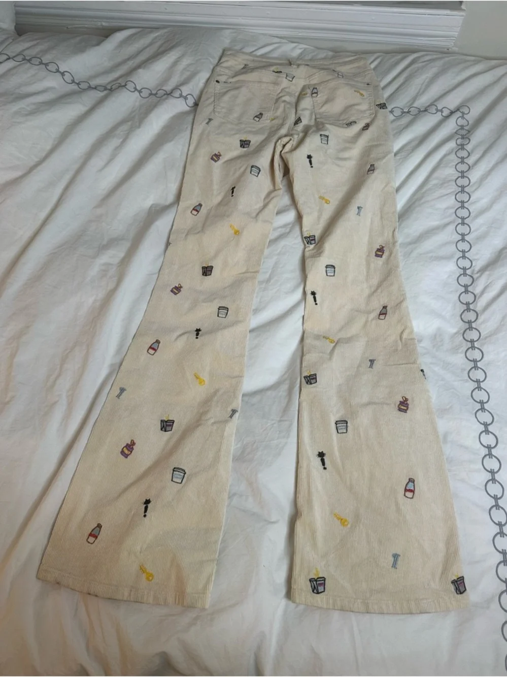 Pilcro Cream Corduroy Embroidered Flare Pants - Picture 6 of 10